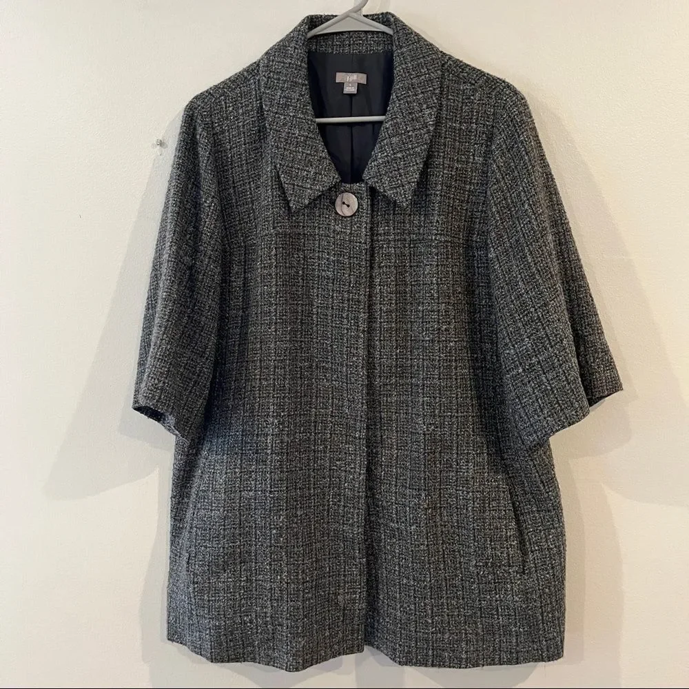 J Jill gray tweed short sleeve wool blend snap front blazer jacket - Picture 11 of 11